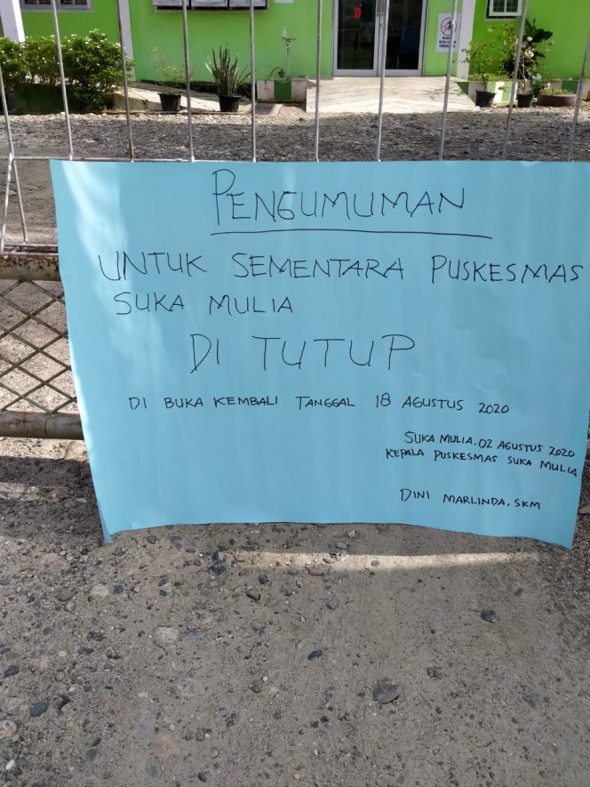 
					Pernah Layani Pasien Positif corona, Puskesmas Suka Mulia Kini Ditutup