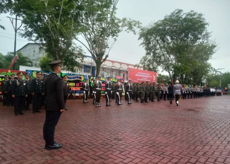 Upacara hari Bhayangkara ke 77 di Halaman Polres Aceh Barat Sabtu (1/7/2023)