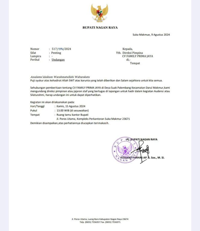 
					Beredar Surat Kaleng Sasar Perusahaan Mengatasnamakan Pj Bupati Nagan Raya, Fitriany Farhas: Itu Modus Penipuan 