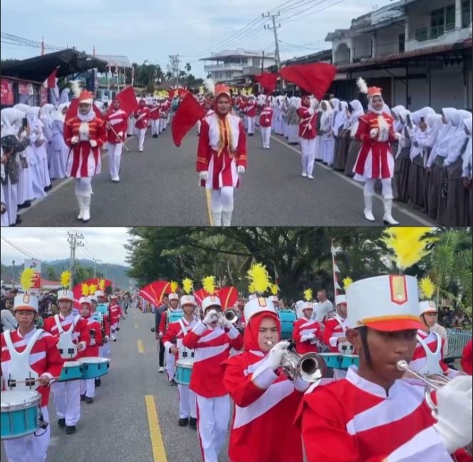 
					Marching Band Symphony Nada Nirmala SMKN 1 Labuhanhaji Tampil Meriahkan Acara Karnaval HUT RI ke- 79