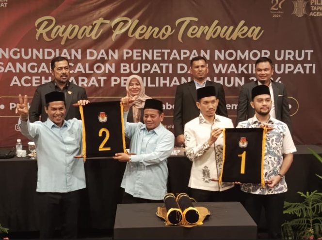 
					Rapat Pleno Terbuka, KIP Aceh Barat Tetapkan Nomor Urut Paslon Bupati dan Wakil Bupati