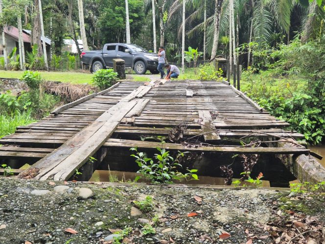 
					Kondisi jembatan rusak di Desa Cot Lada, Kecamatan Bubon, Aceh Barat, Minggu (8/9/2024) foto/Dok PUPR
