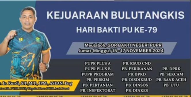 
					Sambut Harbak ke -79, Turnamen Bulutangkis Antar Instansi Akan Berlangsung Mulai Tanggal 15