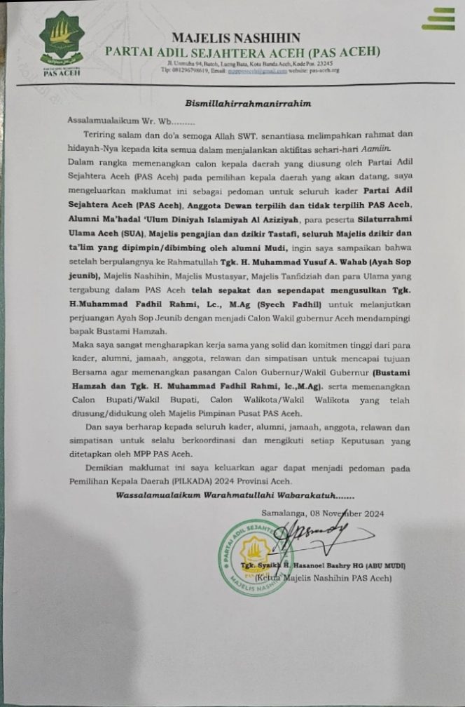 
					Abu Mudi Keluarkan Maklumat Guna Menangkan Bustami-Fadhil di Pilkada 2024
