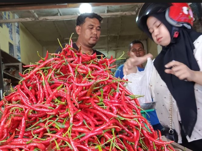 
					Cabai Merah di Pasar bina usaha Meulaboh,  Kabupaten Aceh Barat /Foto :Dani