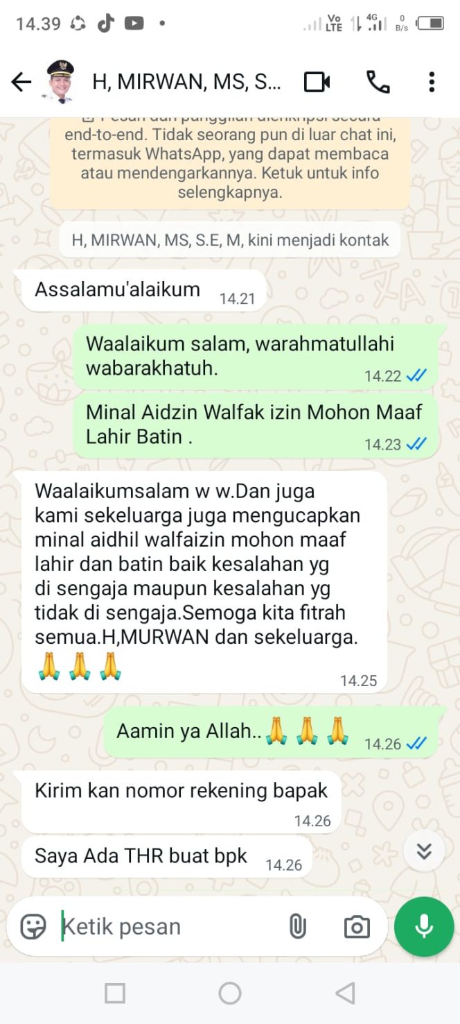 
					Akun Whats App Palsu Catut Foto dan Nama Bupati Mirwan. Rabu 2/4/2025.  | foto : ist