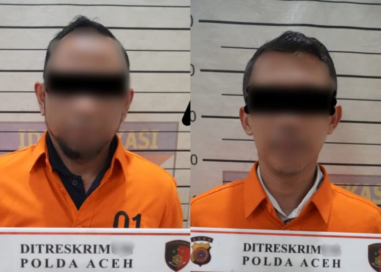 Penyidik Polda Aceh Tahan Dua Karyawan Bank Aceh Syariah Cabang Bener Meriah. Minggu (18/5/2025). | Foto: ist