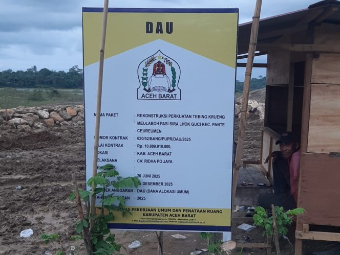 
					PUPR Aceh Barat Lakukan Peningkatan Rekontruksi Penguatan Tebing Krueng Pasie Sira-Lhok Guci