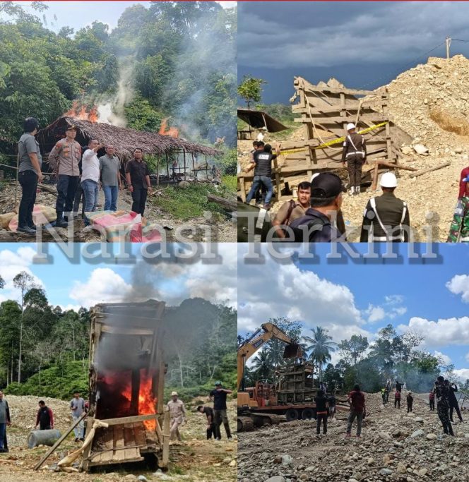 
					Sidak PETI, Polres Nagan Raya Bersama Tim Terpadu Musnahkan Gubuk dan Asbuk Diduga Milik Penambang Emas