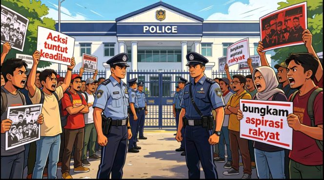 
					Foto ilustrasi, aksi unjuk rasa tuntut keadilan dari pihak kepolisian/ Jumat (3/7/2026)